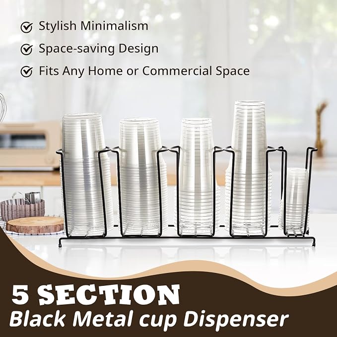 Maxdot 2 Pcs 5 Section Coffee Cup Organizers 23 x 5 x 8.5 Inch Wire Rack Coffee - Image 5