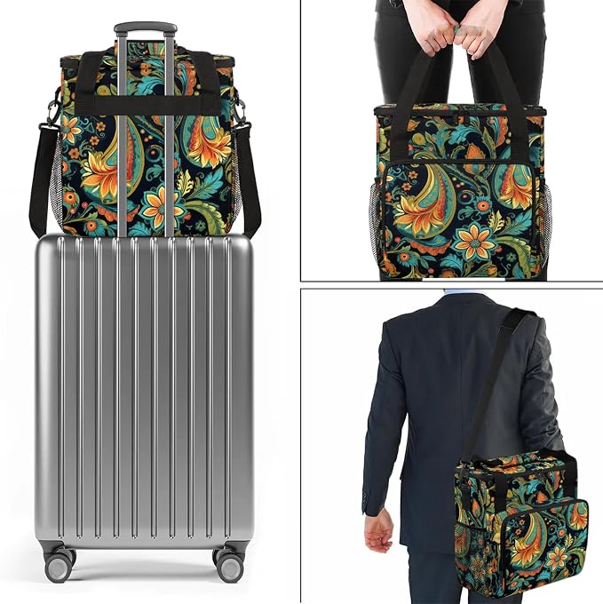 Paisley Flowers Coffee Maker Carring Bag, Large Insulated Storage Organizer - Image 7