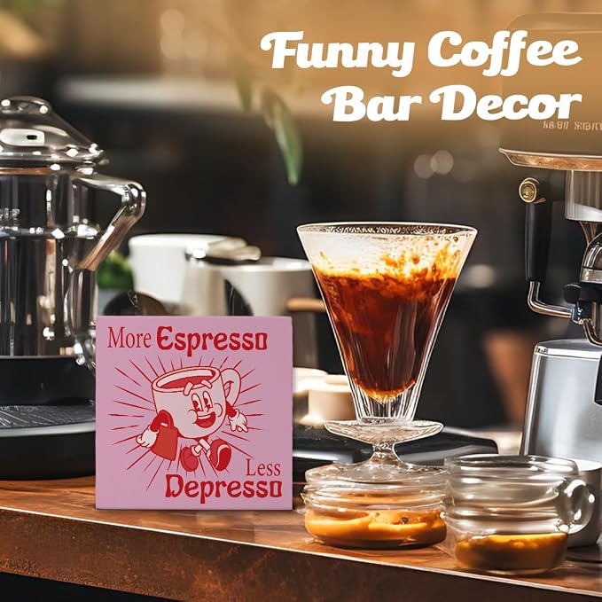 Pink Coffee Bar Decor, More Espresso Less Depresso Sign, Funny Coffee Table - Image 5