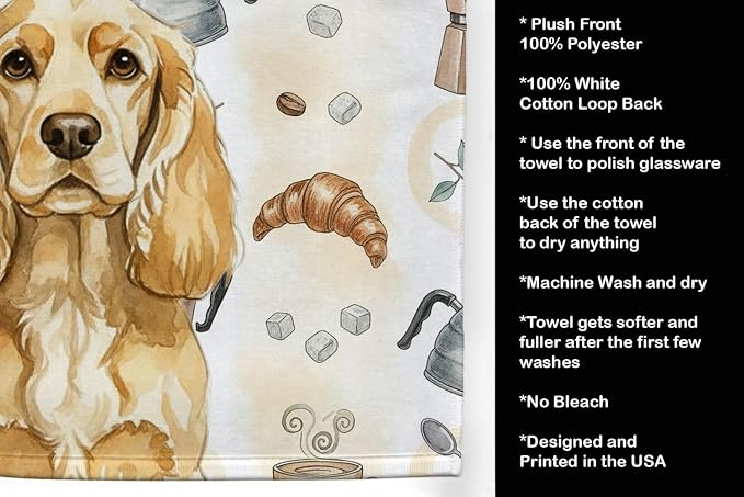 Caroline's Treasures Buff Cocker Spaniel Coffee Bar Kitchen Towel Velour Plush - Image 4