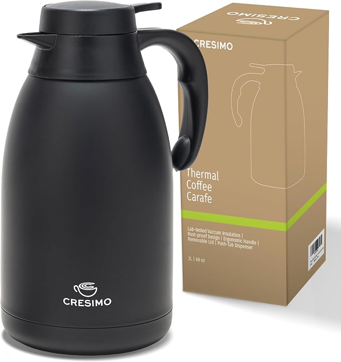 Cresimo 68 Oz Stainless Steel Black Thermal Coffee Carafe/Double Walled Vacuum by Cresimo