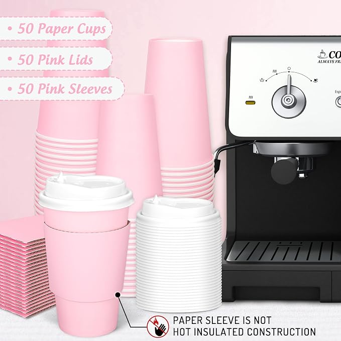 JarThenaAMCS 50 Set 16Oz Pink Disposable Coffee Cups - Image 3
