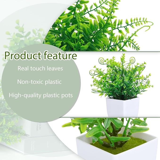 GREENTIME 4 Pcs Fake Plants Potted Small Artificial Plant Indoor Faux Greenery - Image 3