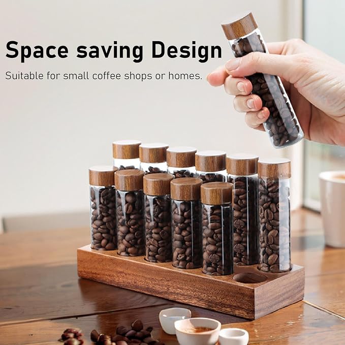 Coffee Bean Storage Tubes with Walnut Wood Stand and Glass Cellars featuring - Image 4