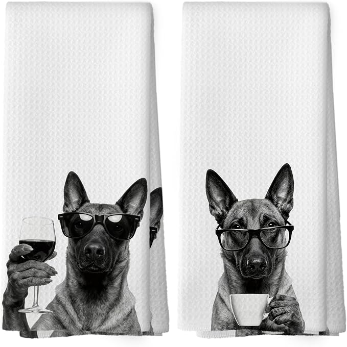 Funny Belgian Malinois Kitchen Towels Set of 2, Funny Dog Kitchen Accessories by Mcehtle