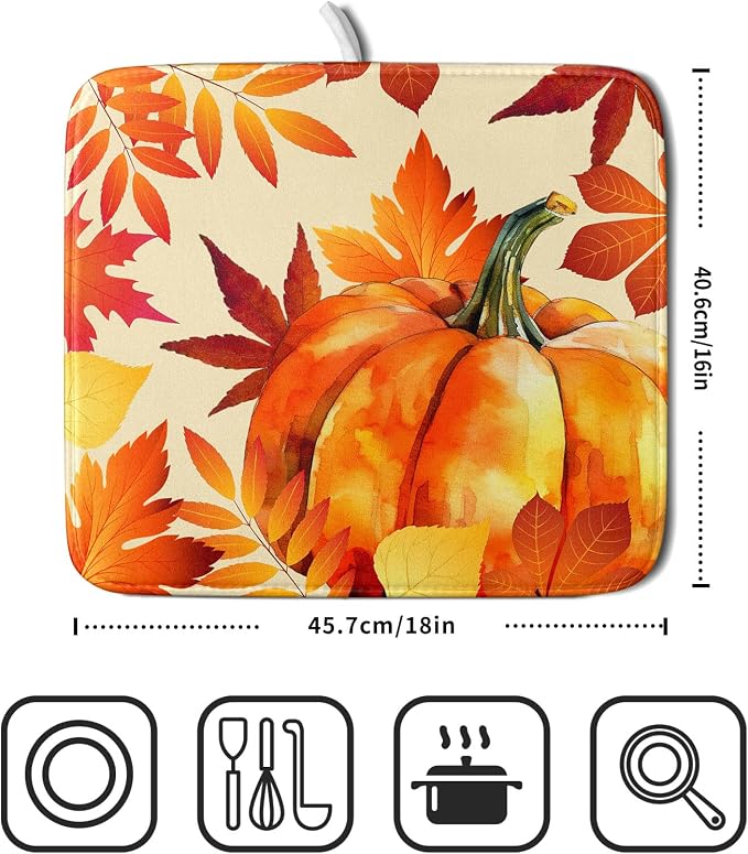 Autumn Pumpkin Maple Leaf Dish Drying Mat - Image 2