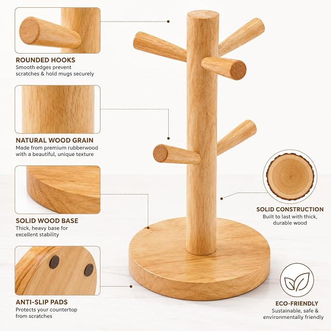 Wooden Mug Tree Stand for Countertop, Coffee Mug Holder Rack - Image 4
