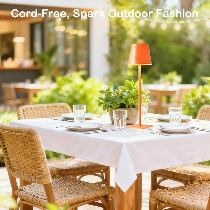 Orange Rechargeable Table Lamp Set of 2, Small Led Cordless Table Lamp - Image 3