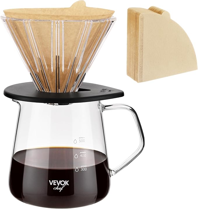 VEVOK CHEF Pour Over Coffee Maker Set, 20 Oz Borosilicate Glass Server Carafe by VEVOKCHEF