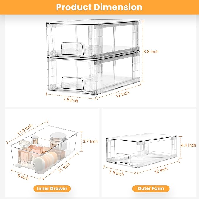 2 Pack Stackable Storage Drawers, Plastic Organizers Bins, Drawers Storage - Image 2