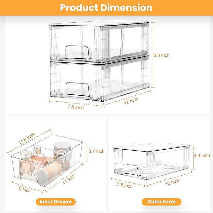 6 Pack Stackable Storage Drawers, Plastic Organizers Bins, Drawers Storage - Image 2