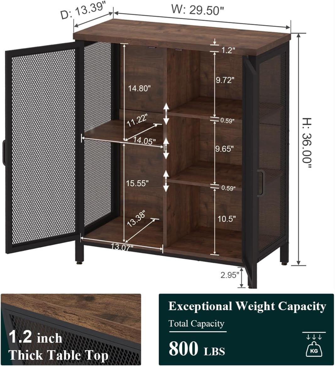 BON AUGURE Coffee Bar Cabinet for Liquor, Small Storage Cabinet for Home Kitchen, Farmhouse Sideboard Buffet Cabinets, Industrial Alcohol Cabinets for Dining Entryway Living Room (Rustic Oak)
