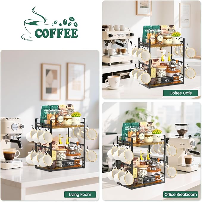 EsLuker.ly Coffee Mug Cup Holder Tree Bar Station Organizer, 2 Tier Mug Stand - Image 7