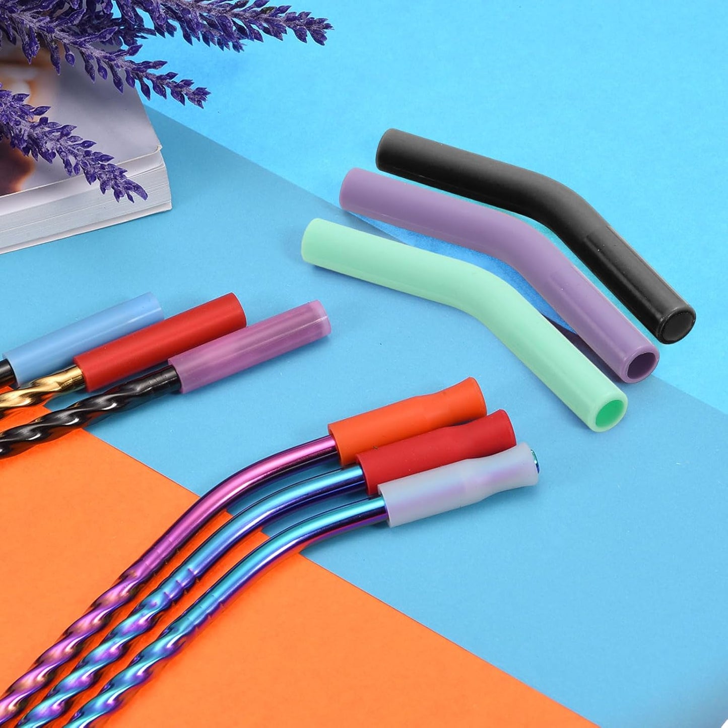 uxcell 4Pcs Silicone Straw Tips, Silicone Straw Elbows Tip, Soft Reusable Metal Straw Covers Fit for 8mm/0.31" OD Stainless Steel Straws, Black