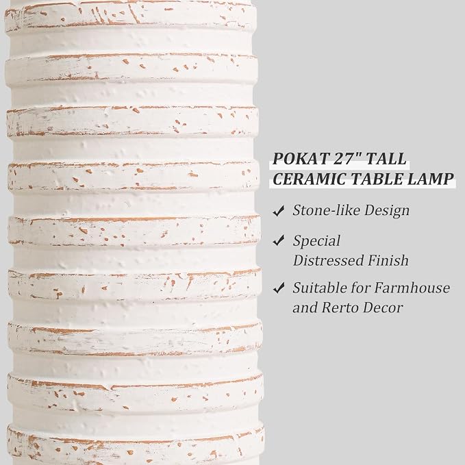 PoKat 27'' Tall Table Lamps for Living Room, Farmhouse Bedside Lamps Set of 2 - Image 3