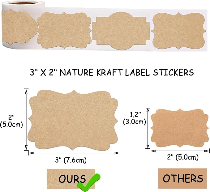 2" x 3" Kraft Label Stickers Writable Gift Labels, Food Storage or Gift - Image 2