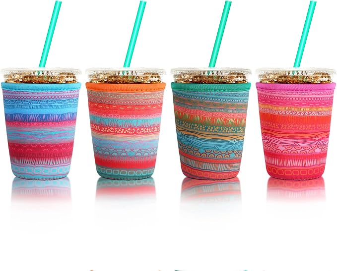 Patelai 4 Pack Reusable Iced Coffee Insulator Sleeve, Neoprene Coffee Cup Holder by Patelai