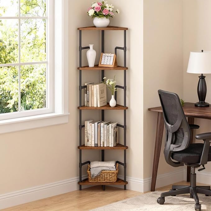 MAHANCRIS 52.8" Corner Shelf, 5-Tier Industrial Corner Bookshelf by MAHANCRIS