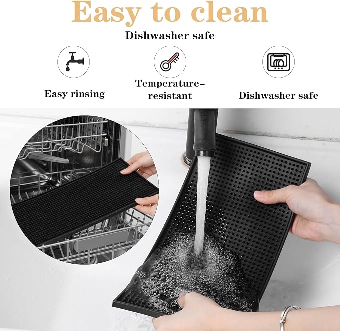 10 Pcs Black Bar Mats, 11.8" x 6" Non-Slip Glass Drying Mat, Cocktail Mat - Image 5