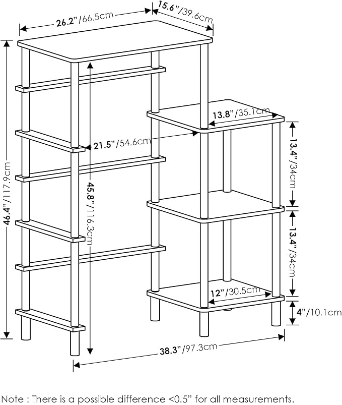 Furinno Turn-N-Tube Toolless Kitchen Storage Shelf Tall, French Oak Grey/Black - Image 4