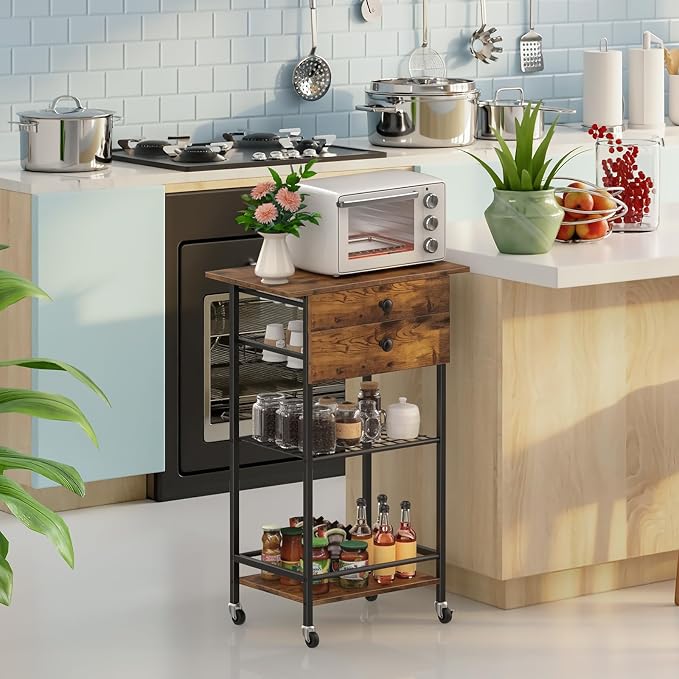 ETELI Coffee Cart Station with Lockable Wheels 5 Tier Coffee Station Organizer - Image 5