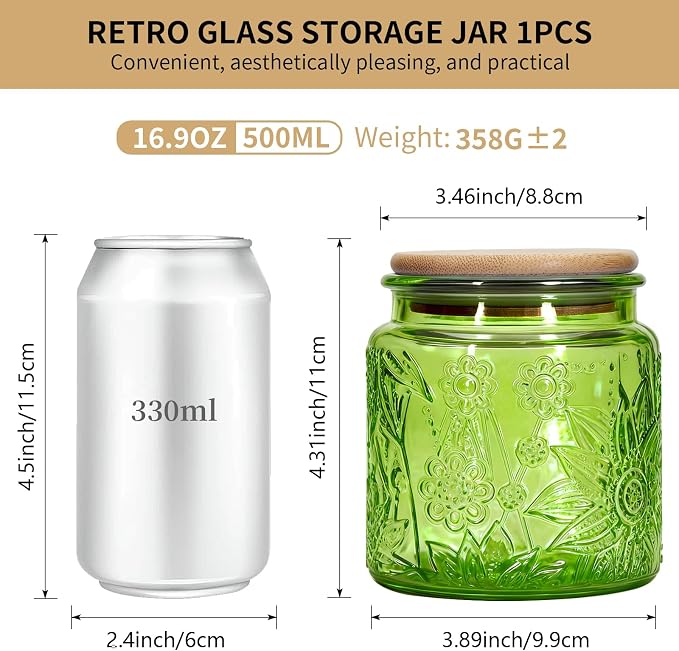 1Pc 17oz Sunflower Style Vintage Glass Candy Jar - Image 2