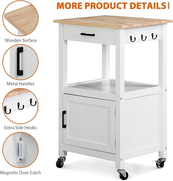 Nova Microdermabrasion Kitchen Island Cart on Wheels, Rolling Kitchen Cart - Image 5