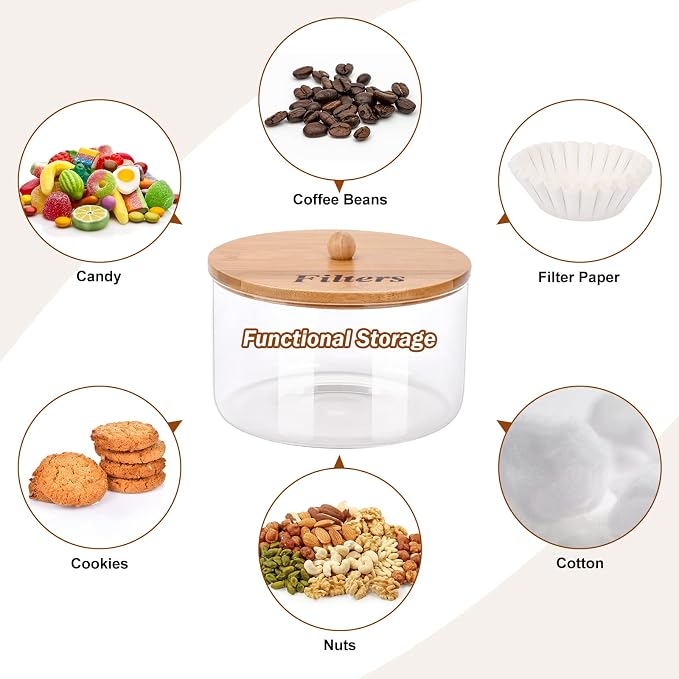 Coffee Filter Holder with Lid, Glass Coffee Filter Storage Container, Coffee - Image 6