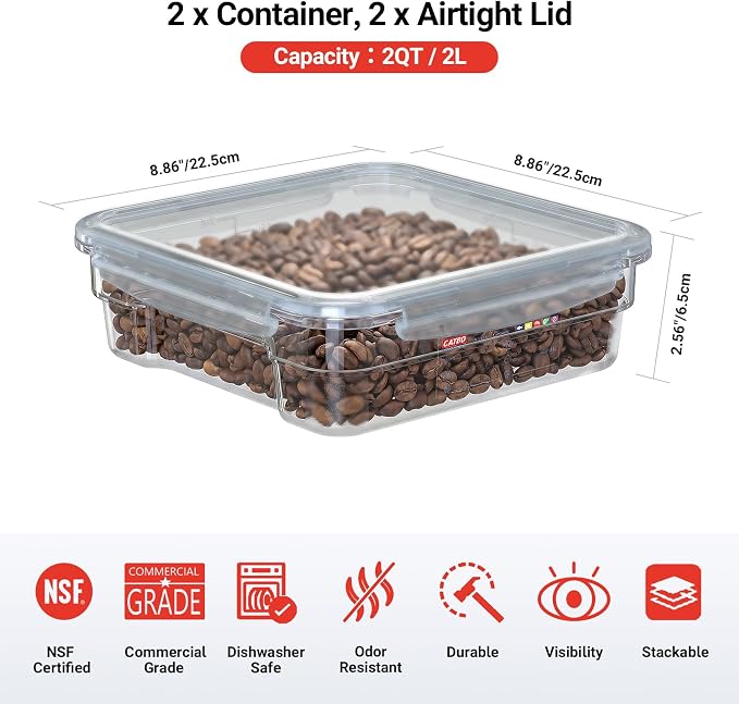 2 Pack 2 QT Commercial Airtight Food Storage Containers, Stackable Food Prep - Image 8