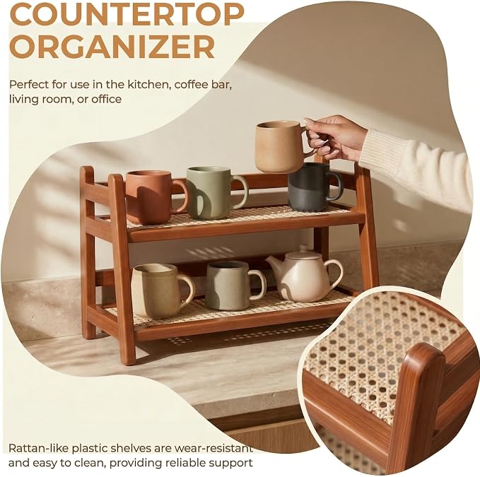 Bamboo 2-Tier Coffee Station Organizer, 14.6"×6.7"×10.6" Countertop Organizer - Image 4