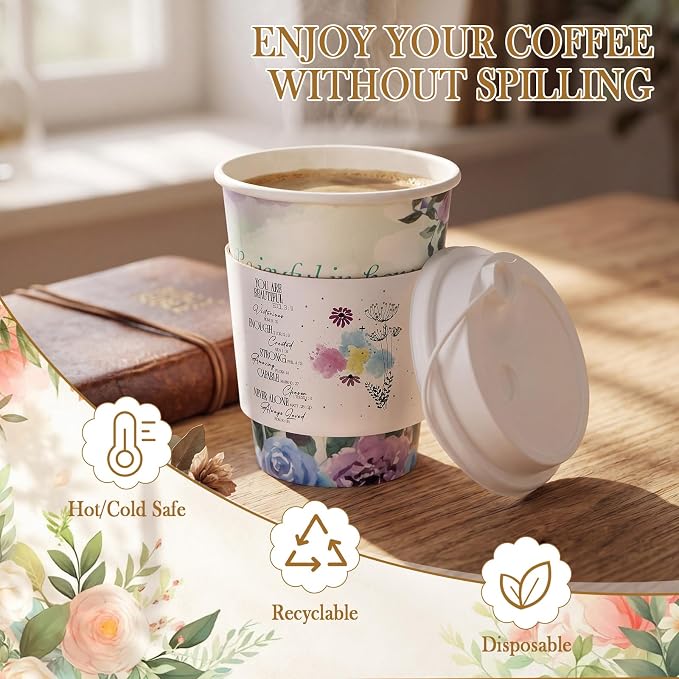Remerry 100 Pcs 12oz Floral Disposable Coffee Cups - Image 2