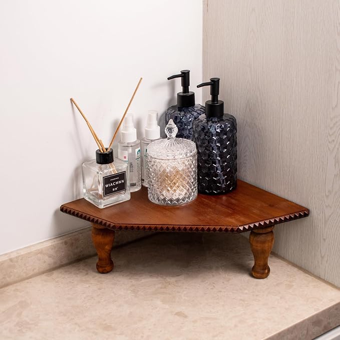 OKSQW Wood Corner Counter Shelf Framehouse Decorative Tray Stand - Image 5
