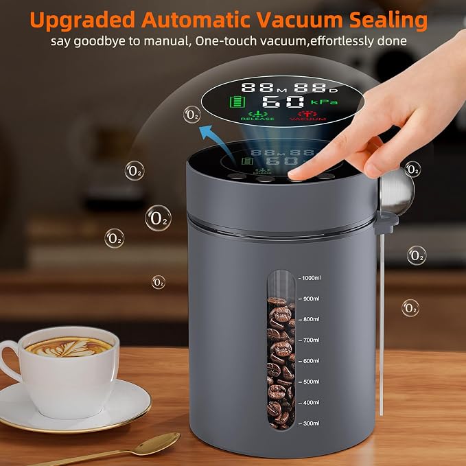 Automatic Vacuum Coffee Canister, 1.3L Airtight Food Storage Containers - Image 2