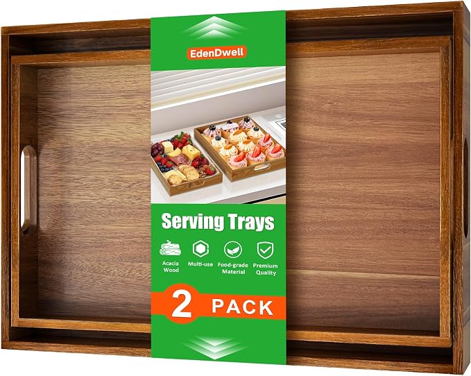 Serving Trays - 2 Pack, Acacia Wood Serving Platters by Unknown