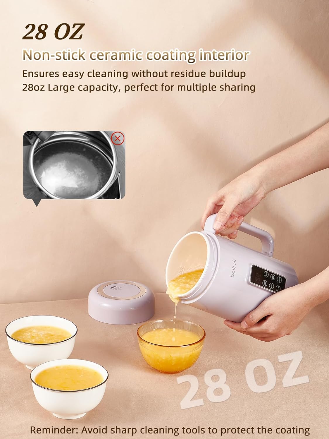 balbali Portable Electric Pot for Cooking Dorm Room - 28oz Non-stick Travel Electric Kettle, Mini Hot Pot with Temperature and Time Control - Self Heating Soup/Rice/Ramen Cooker/Warmer Purple