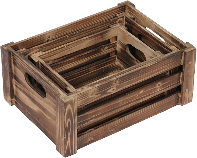 Farmhouse Wooden Nesting Crates Decorative Set of 3, Distressed Crate - Image 7