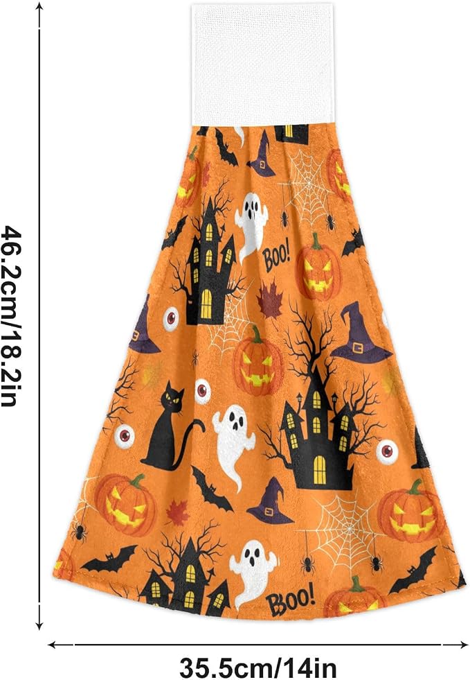 Happy Halloween Pumpkins Spooky Kitchen Hanging Towel 12 x 17 Inch Spider Web - Image 5