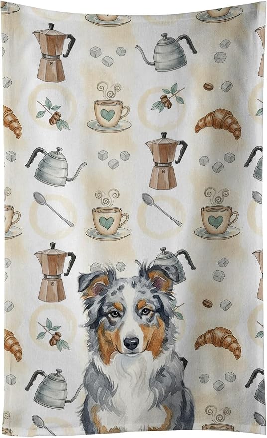Caroline's Treasures Blue Merle American Shepherd Coffee Bar Kitchen Towel by CarolinesTreasures