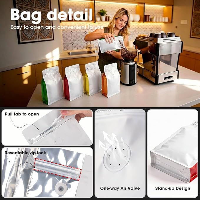 Coffee Bags with Valve Vented Coffee Beans Packaging Bags High Barrier - Image 3