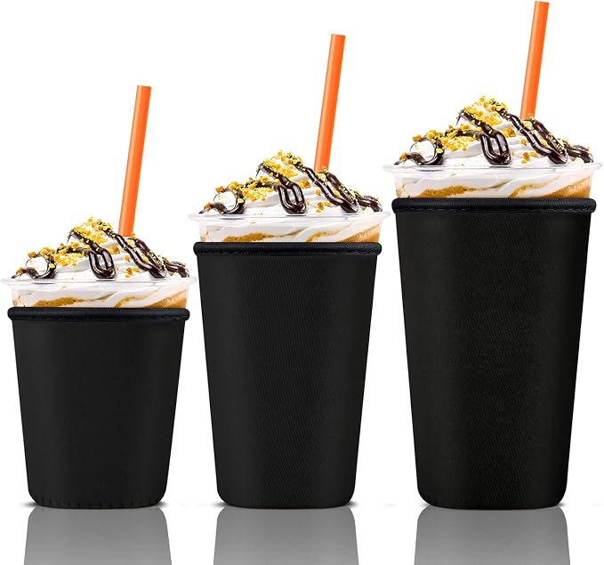 Iced Coffee Cup Sleeve for Large Sized Cups, Reusable Neoprene Iced Coffee Cup by KPX