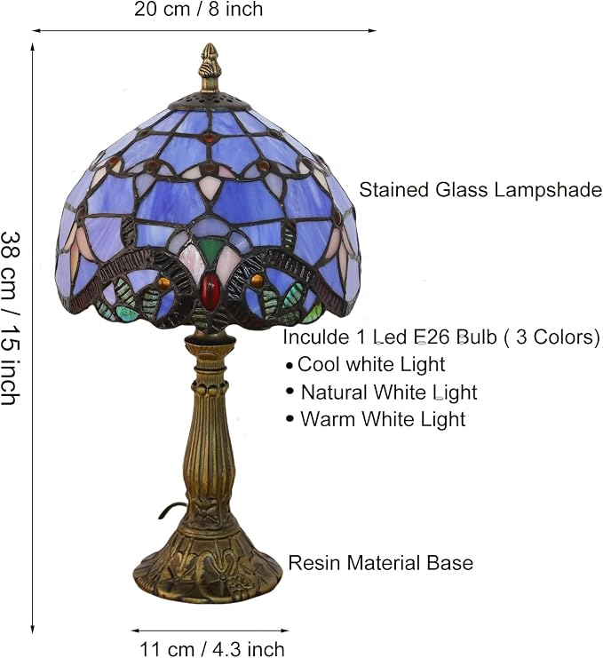 Tiffany Style Table Lamp, 8 Inch Small Antique Lamp, - Image 7