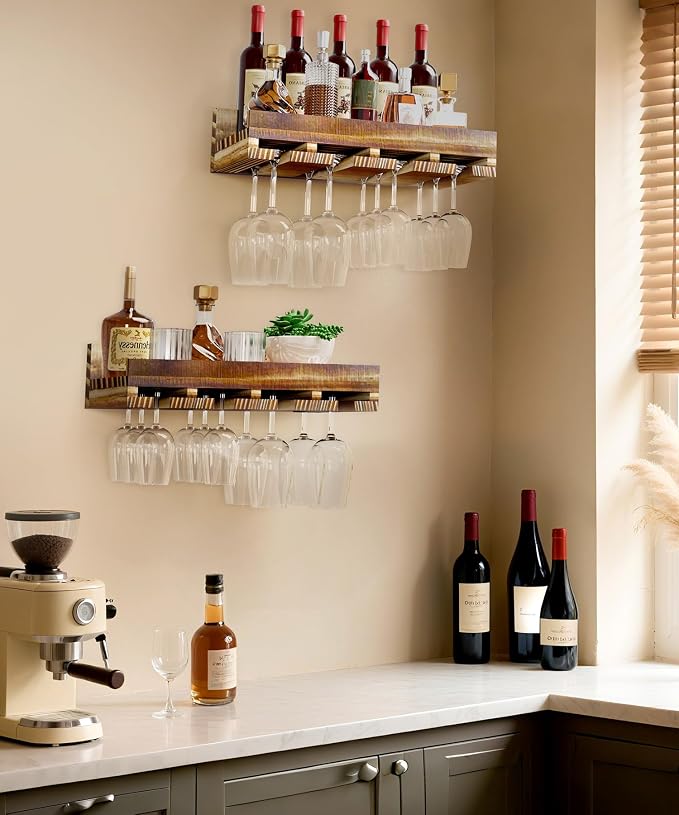 Homde Wall Mounted Wine Rack Set, 2 Pack Pine Wood Wine Racks - Image 8
