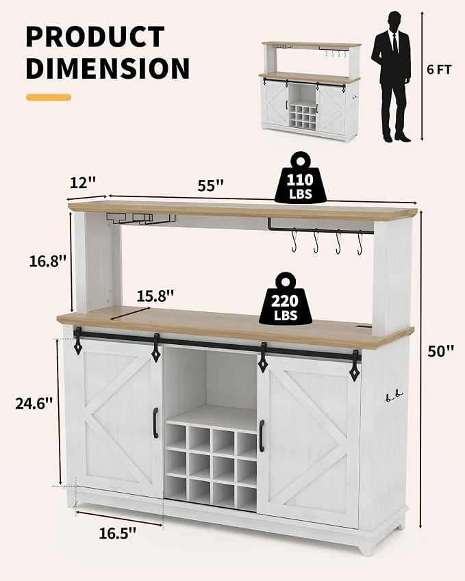 IDEALHOUSE 55" Farmhouse Coffee Bar Cabinet - Image 2