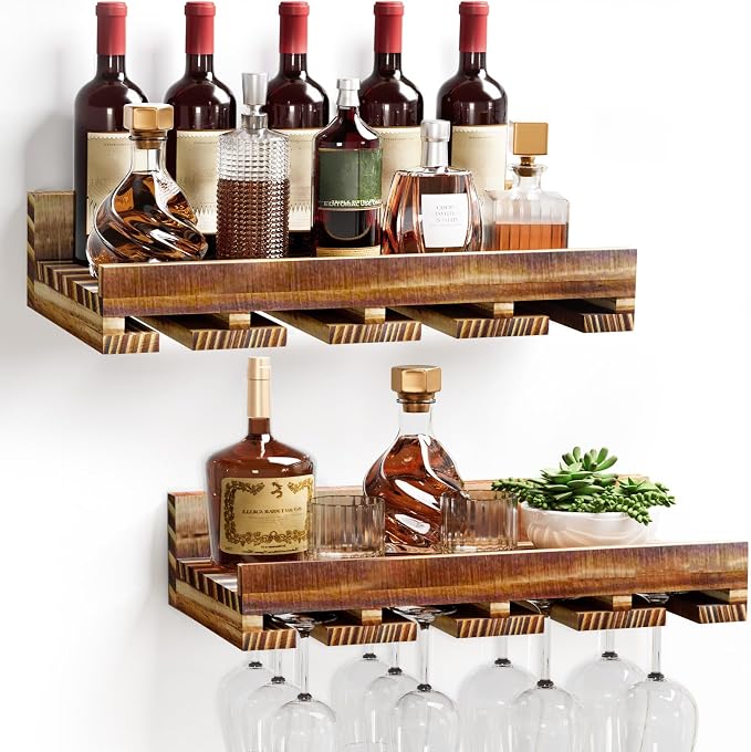 Homde Wall Mounted Wine Rack Set, 2 Pack Pine Wood Wine Racks by Homde