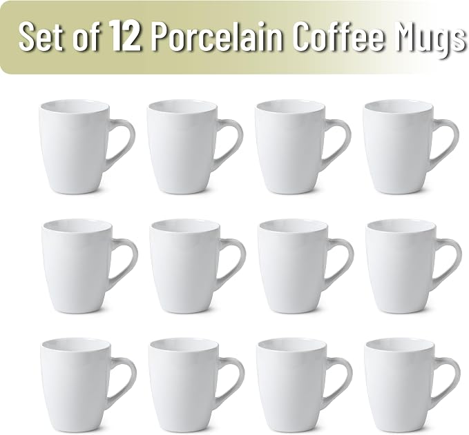 BTaT- White Coffee Mug Set, 12 Pack, Ceramic Coffee Cups | Bulk Mug Set - Image 2