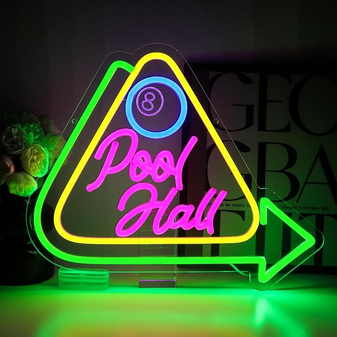 Pool Hall Neon Sign for Wall Decor, Billiards Led Signs for Business, USB by PMCVYH