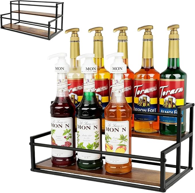 Coffee Syrup Rack Organizer -2 Tier 10 Syrup Bottles Holder Stand by Unknown