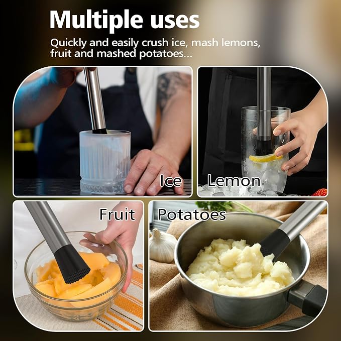 Ohtomber 8" Muddler for Cocktails, Stainless Steel Cocktail Drink Muddler - Image 5