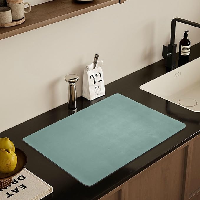 Cyan Dish Drying Mat for Kitchen Counter No-slip Rubber Bottom Coffee Mat Drain - Image 7