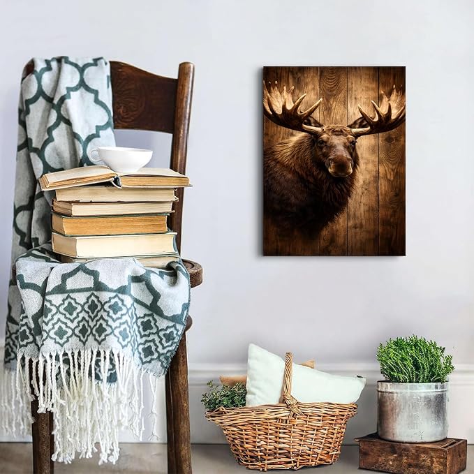 Rustic Moose Wall Art Bathroom Wall Decor Moose Deer Picture Canvas Prints - Image 2